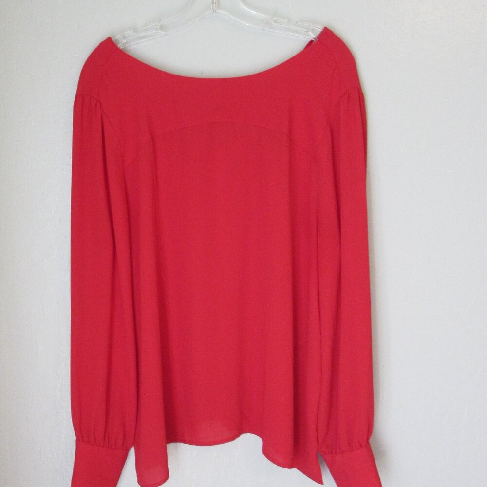 LOFT Red Back Button Closure XL Long Sleeve Blouse